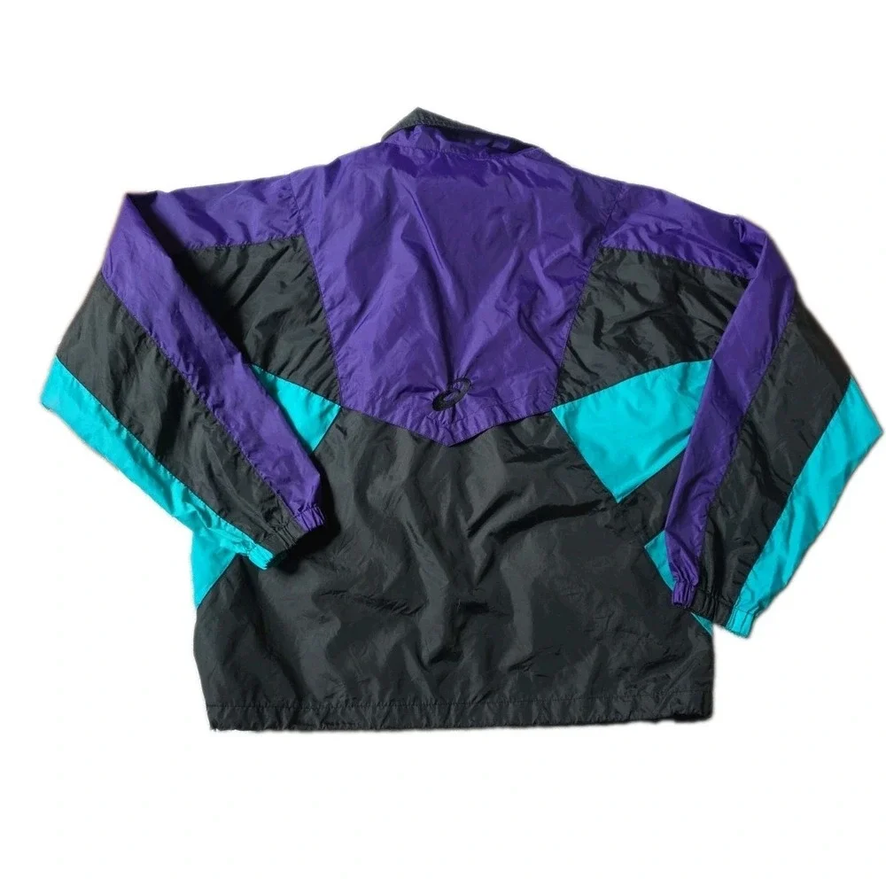 ASICS Vintage 90s Colorblock Windbreaker Jacket Purple Teal Men's Size M Retro